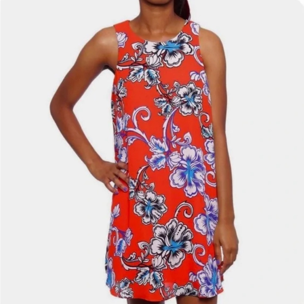 Maison Jules Women’s dress  red floral‎ print size L relax Beach